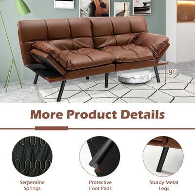 *Convertible Memory Foam Futon Sofa Bed with Adjustable Armrest - Brown