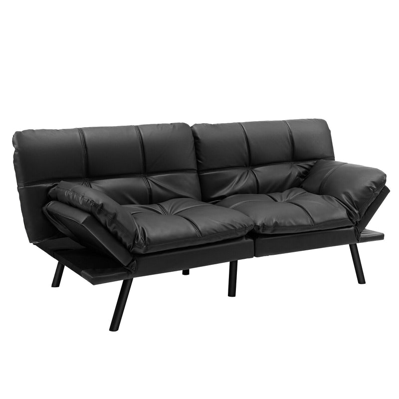 *Convertible Memory Foam Futon Sofa Bed with Adjustable Armrest - Black