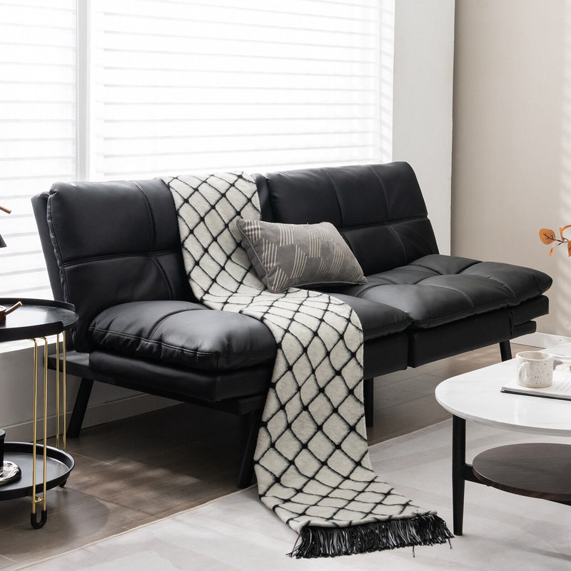 *Convertible Memory Foam Futon Sofa Bed with Adjustable Armrest - Black