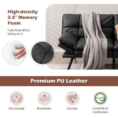 *Convertible Memory Foam Futon Sofa Bed with Adjustable Armrest - Black