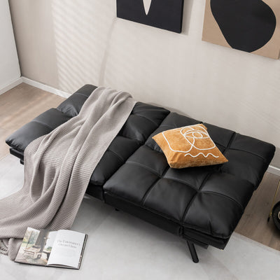 *Convertible Memory Foam Futon Sofa Bed with Adjustable Armrest - Black