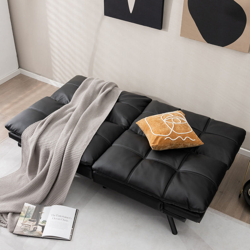 *Convertible Memory Foam Futon Sofa Bed with Adjustable Armrest - Black