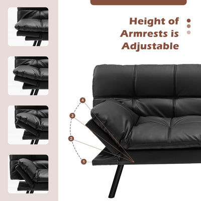 *Convertible Memory Foam Futon Sofa Bed with Adjustable Armrest - Black