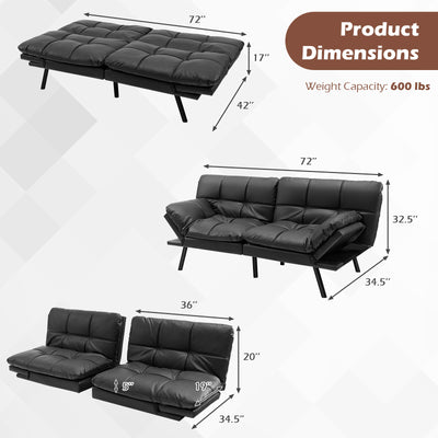 *Convertible Memory Foam Futon Sofa Bed with Adjustable Armrest - Black