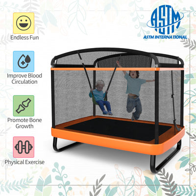 6 Feet Kids Entertaining Trampoline with Swing Safety Fence-Red Orange