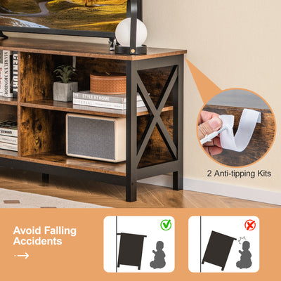 Wooden TV Stand Entertainment for TVs up to 55 Inch with X-Shaped Frame-Rustic Brown