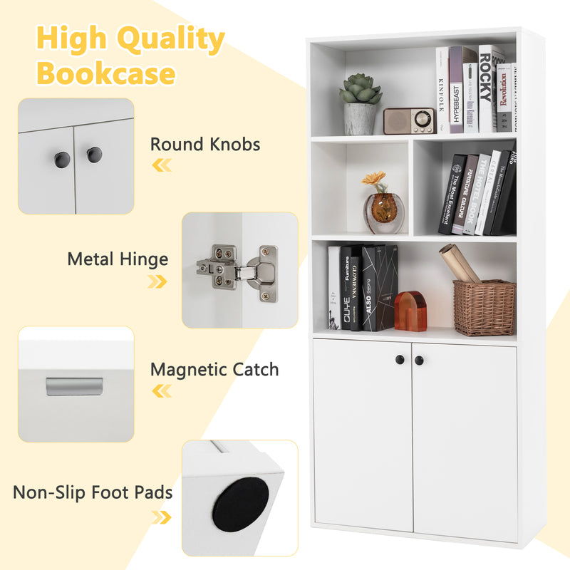 5-Tier Freestanding Bookcase with Open Cubes and Adjustable Shelf-White
