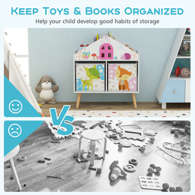 Kids House-shaped Bookshelf with 2 Storage Bins for Kids Room Playroom-White