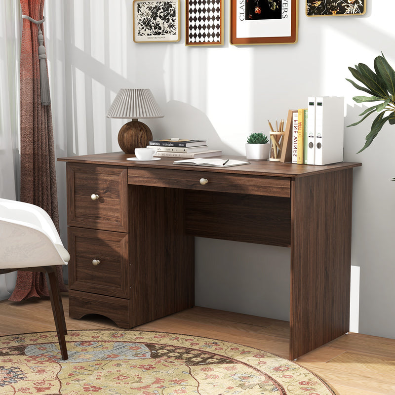 Wooden Vintage Computer Desk with 3 Drawers for Home and Office-Walnut