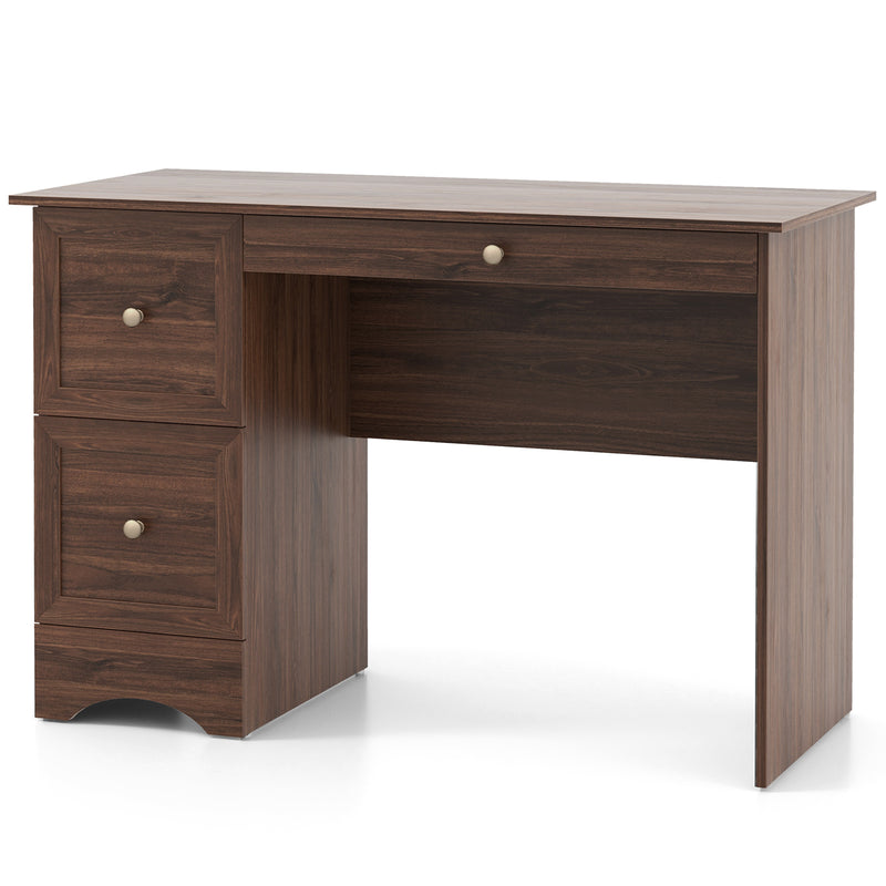 Wooden Vintage Computer Desk with 3 Drawers for Home and Office-Walnut