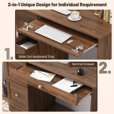 Wooden Vintage Computer Desk with 3 Drawers for Home and Office-Walnut