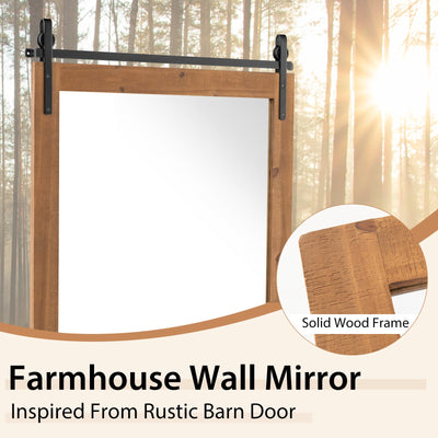 40 x 25 Inch Farmhouse Bathroom Mirror with Wooden Frame and Metal Bracket-Brown