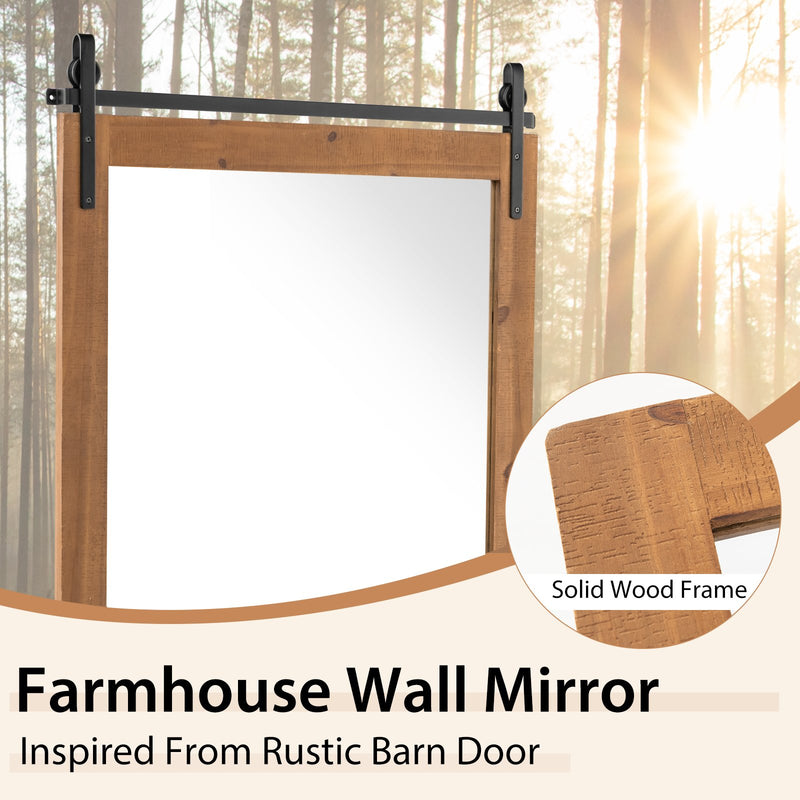 40 x 25 Inch Farmhouse Bathroom Mirror with Wooden Frame and Metal Bracket-Brown