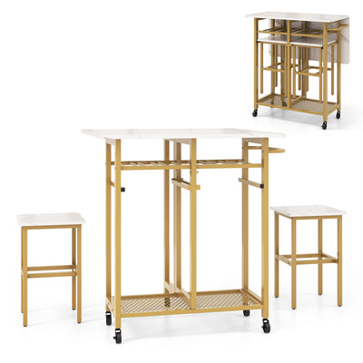 3 Piece Dining Table Set with 6-Bottle Wine Rack-White