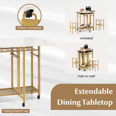 3 Piece Dining Table Set with 6-Bottle Wine Rack-White