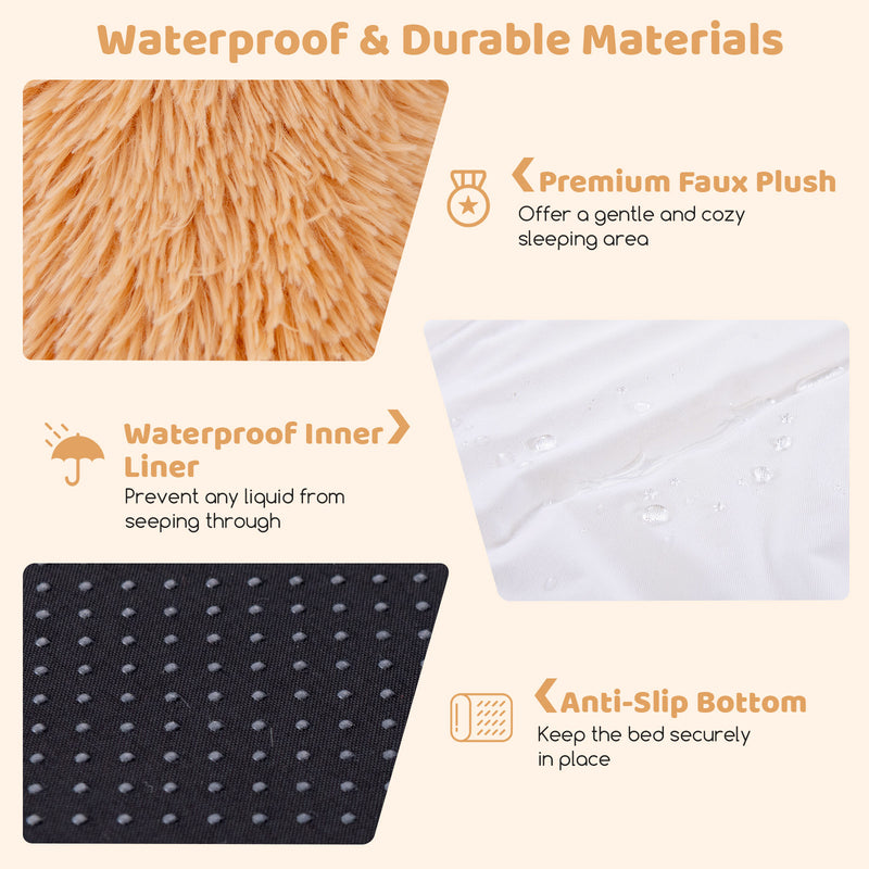Washable Fluffy Human Dog Bed with Soft Blanket and Plump Pillow-Brown
