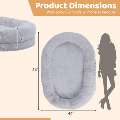 Washable Fluffy Human Dog Bed with Soft Blanket and Plump Pillow-Gray