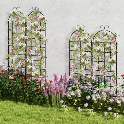 2 Pack Metal Garden Trellis Decorative for Climbing Plants-Black