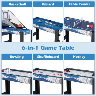 *6-In-1 Combo Game Table with Basketball Billiards Ping Pong Hockey Shuffleboard