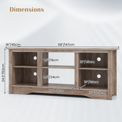 TV Stand for up to 65 Inch Flat Screen TVs with Adjustable Shelves for 18 Inch Electric Fireplace (Not Included)-Gray