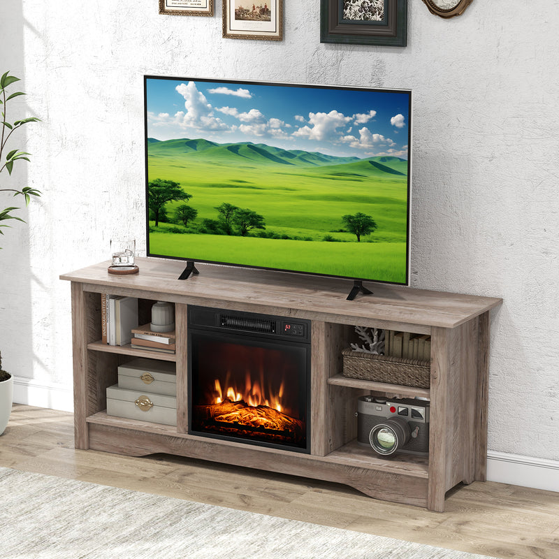 TV Stand for up to 65 Inch Flat Screen TVs with Adjustable Shelves for 18 Inch Electric Fireplace (Not Included)-Gray