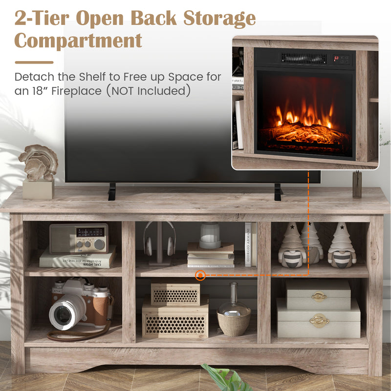 TV Stand for up to 65 Inch Flat Screen TVs with Adjustable Shelves for 18 Inch Electric Fireplace (Not Included)-Gray
