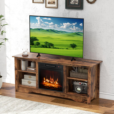 TV Stand for up to 65 Inch Flat Screen TVs with Adjustable Shelves for 18 Inch Electric Fireplace (Not Included)-Rustic Brown