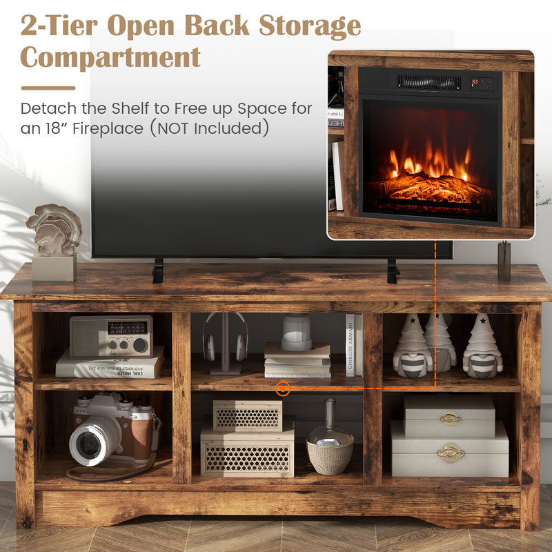 TV Stand for up to 65 Inch Flat Screen TVs with Adjustable Shelves for 18 Inch Electric Fireplace (Not Included)-Rustic Brown