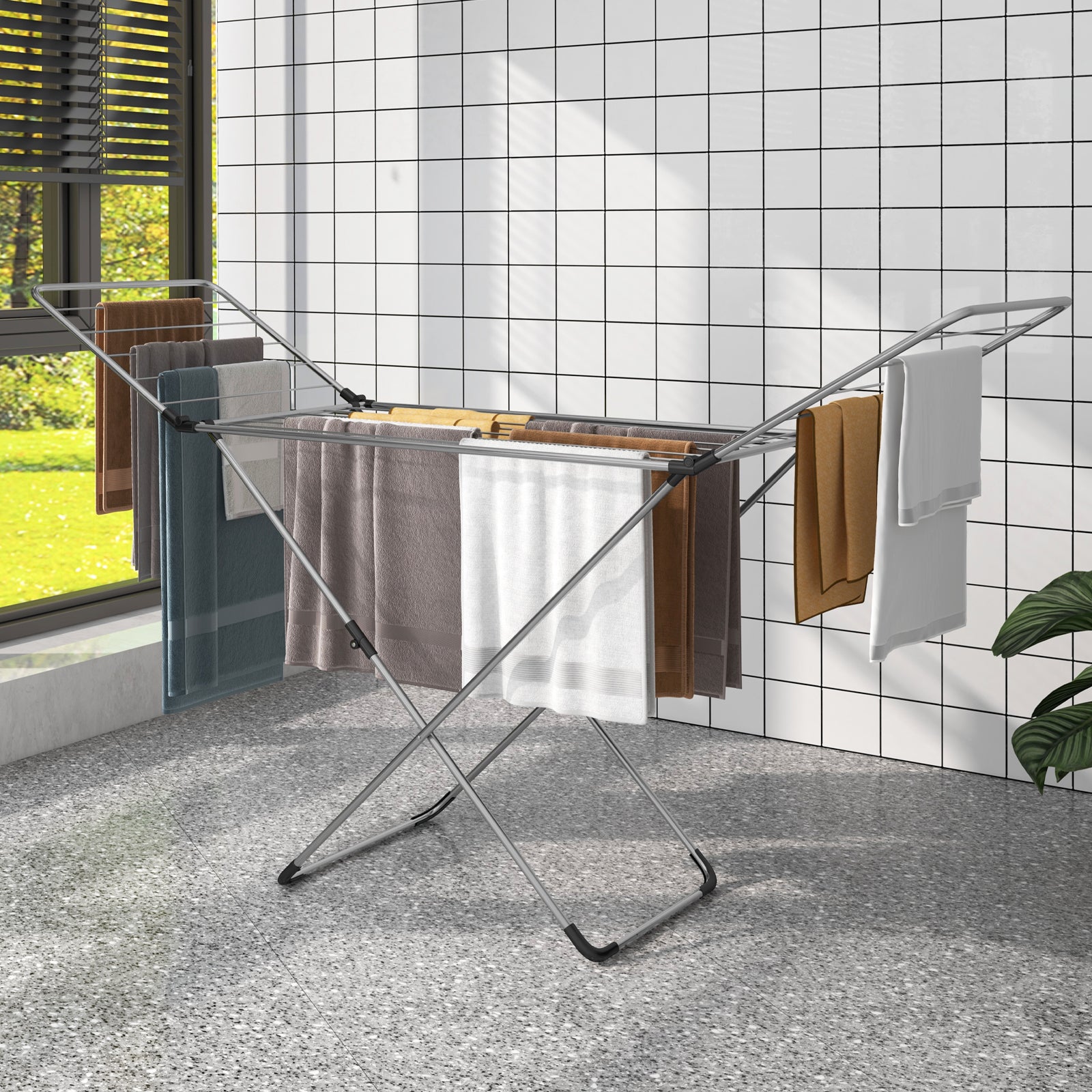 Relaxing Rack Folding Clothes Drying Rack with Adjustable Wings for Indoor and Outdo