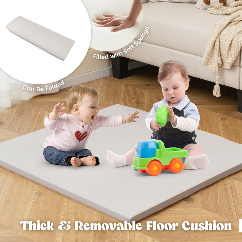 *6-in-1 Kids Play Tent Playhouse with Blackboard 6 Storage Bins and Floor Cushion - Beige