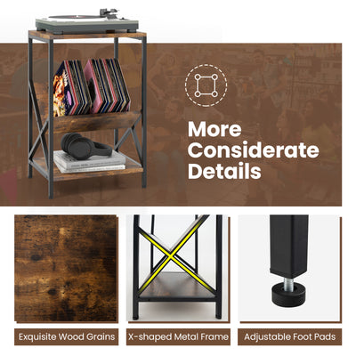3-Tier Industrial Side Table with V-shaped Bookshelf for Living Room-Rustic Brown