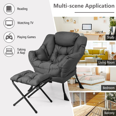 Modern Accent Sofa Chair with Folding Footrest and Side Pocket-Gray