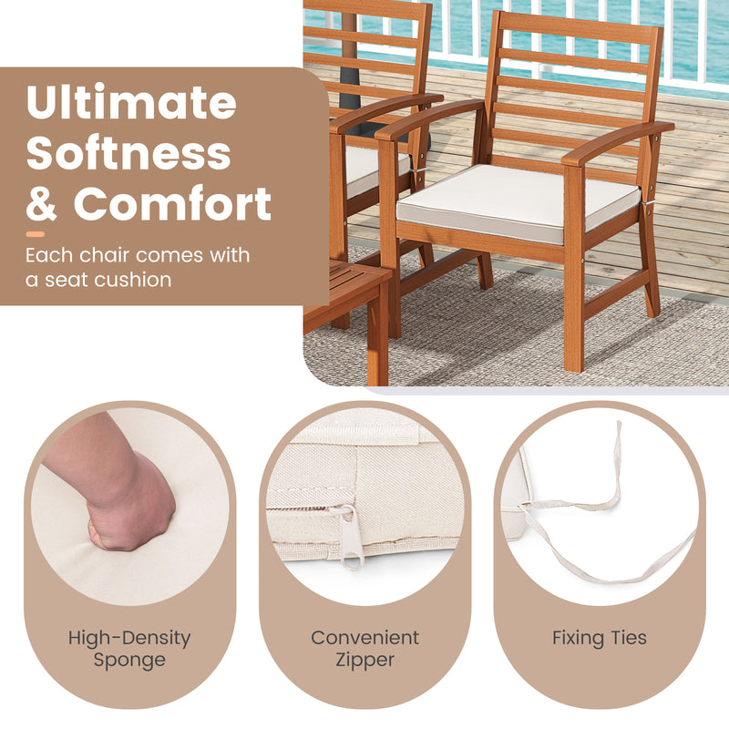 4 Pieces Outdoor Furniture Set with Stable Acacia Wood Frame-Beige
