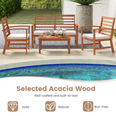 4 Pieces Outdoor Furniture Set with Stable Acacia Wood Frame-Beige