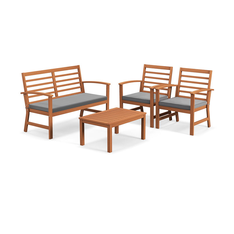 4 Pieces Outdoor Furniture Set with Stable Acacia Wood Frame-Gray