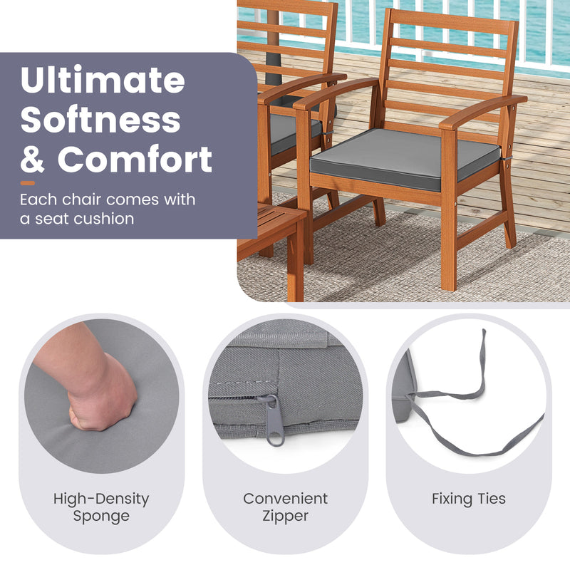 4 Pieces Outdoor Furniture Set with Stable Acacia Wood Frame-Gray