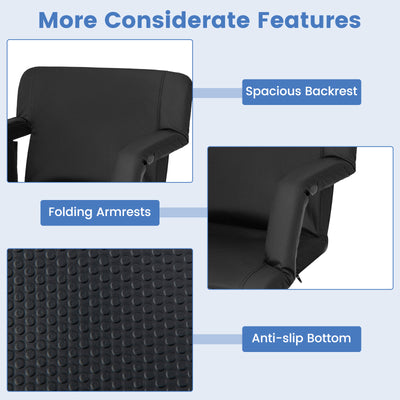 Stadium Seat for Bleachers with Back Support 6 Adjustable Positions-Black