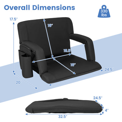 Stadium Seat for Bleachers with Back Support 6 Adjustable Positions-Black