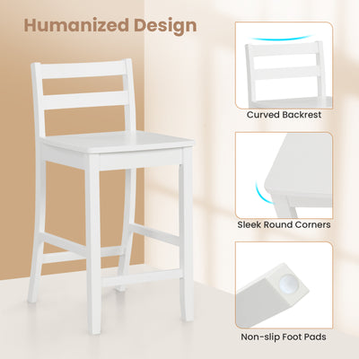 Wooden Bar Stools Set of 2 with Ergonomic Backrest and Footrest-White