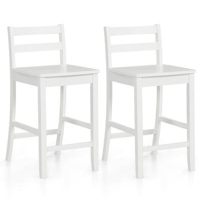 Wooden Bar Stools Set of 2 with Ergonomic Backrest and Footrest-White