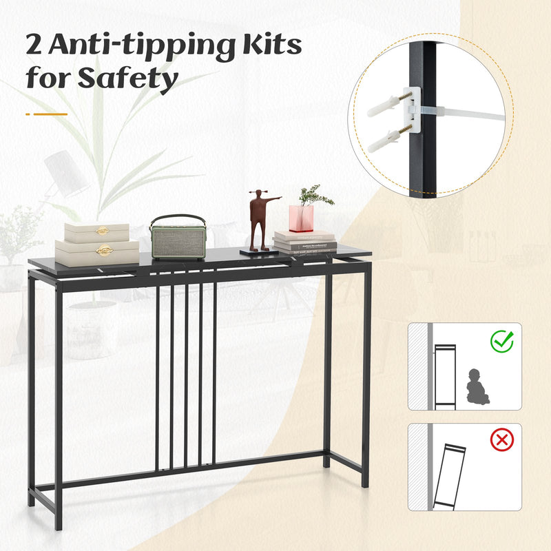 48 Inch Console Tables with Powder-Coated Steel Frame-Black