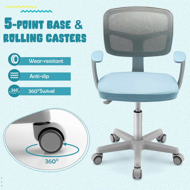 Adjustable Desk Chair with Auto Brake Casters for Kids-Blue