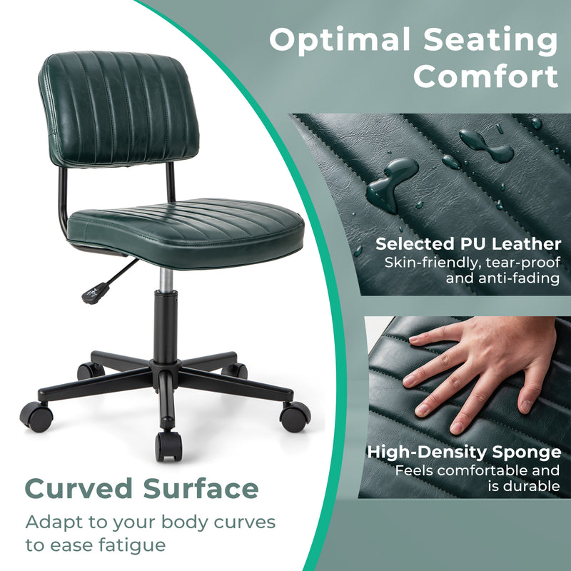 PU Leather Adjustable Office Chair  Swivel Task Chair with Backrest-Green