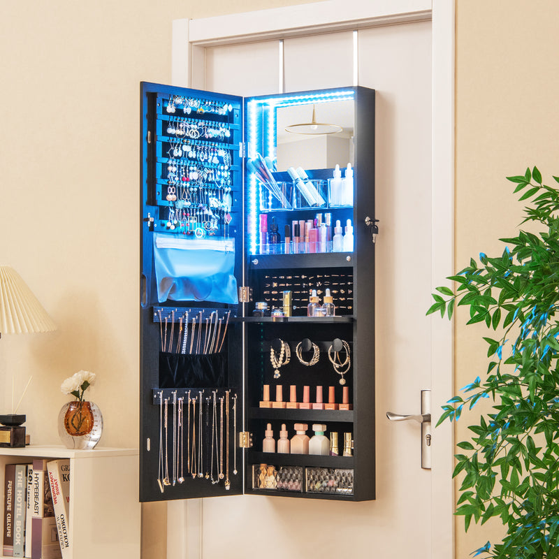 Wall Mounted Jewelry Cabinet with Full-Length Mirror-Black