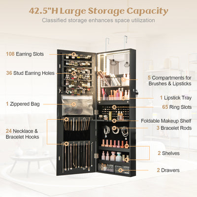 Wall Mounted Jewelry Cabinet with Full-Length Mirror-Black