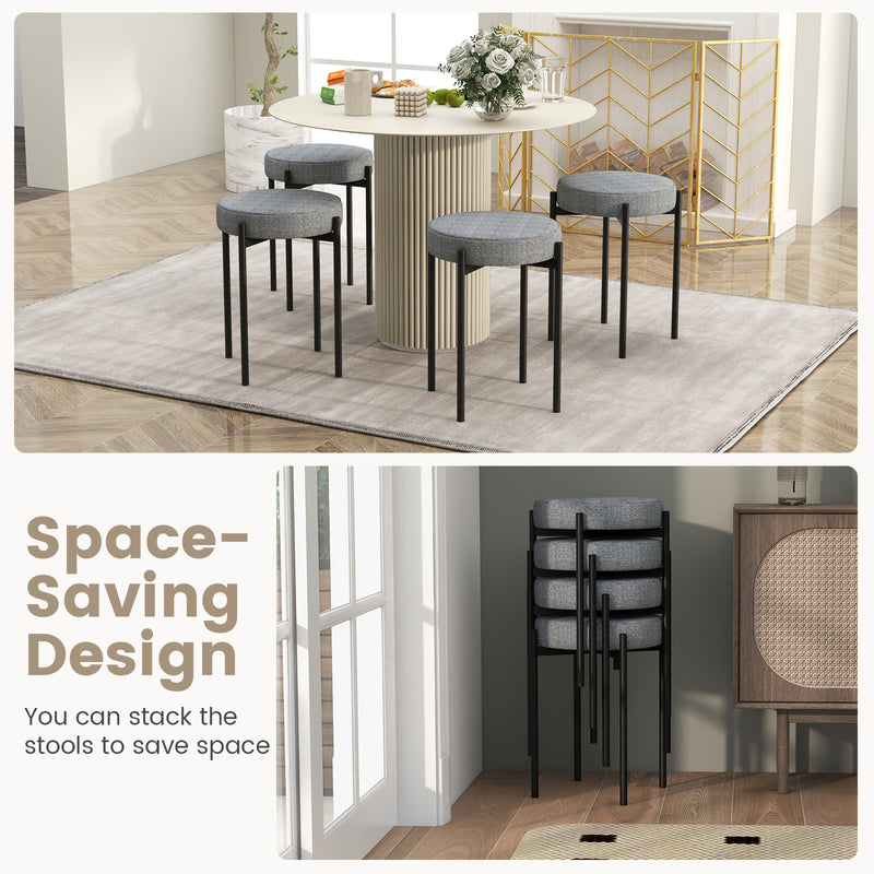 Bar Stools Set of 4 Upholstered Kitchen Stools with Foot Pads-Light Gray