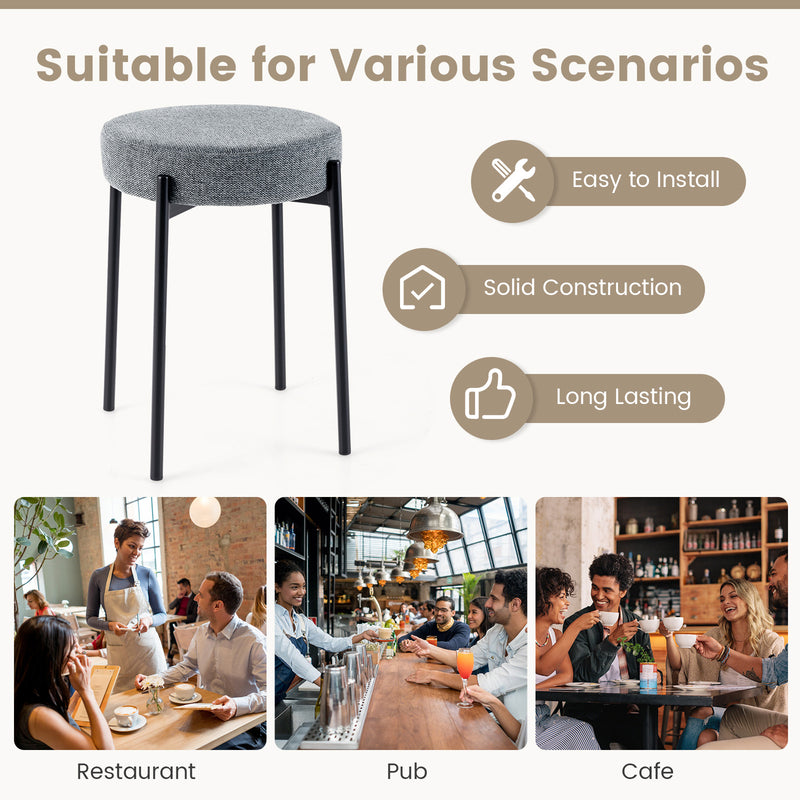 Bar Stools Set of 4 Upholstered Kitchen Stools with Foot Pads-Light Gray