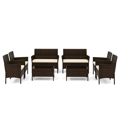 4 Piece Patio Rattan Conversation Set with Cozy Seat Cushions-Beige
