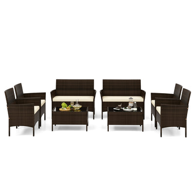 4 Piece Patio Rattan Conversation Set with Cozy Seat Cushions-Beige