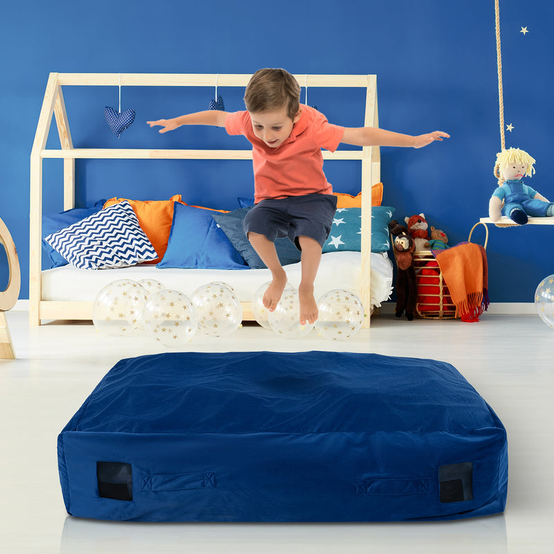 *47 x 35.5 Inch Crash Pad Sensory Mat with Foam Blocks and Washable Cover - Blue